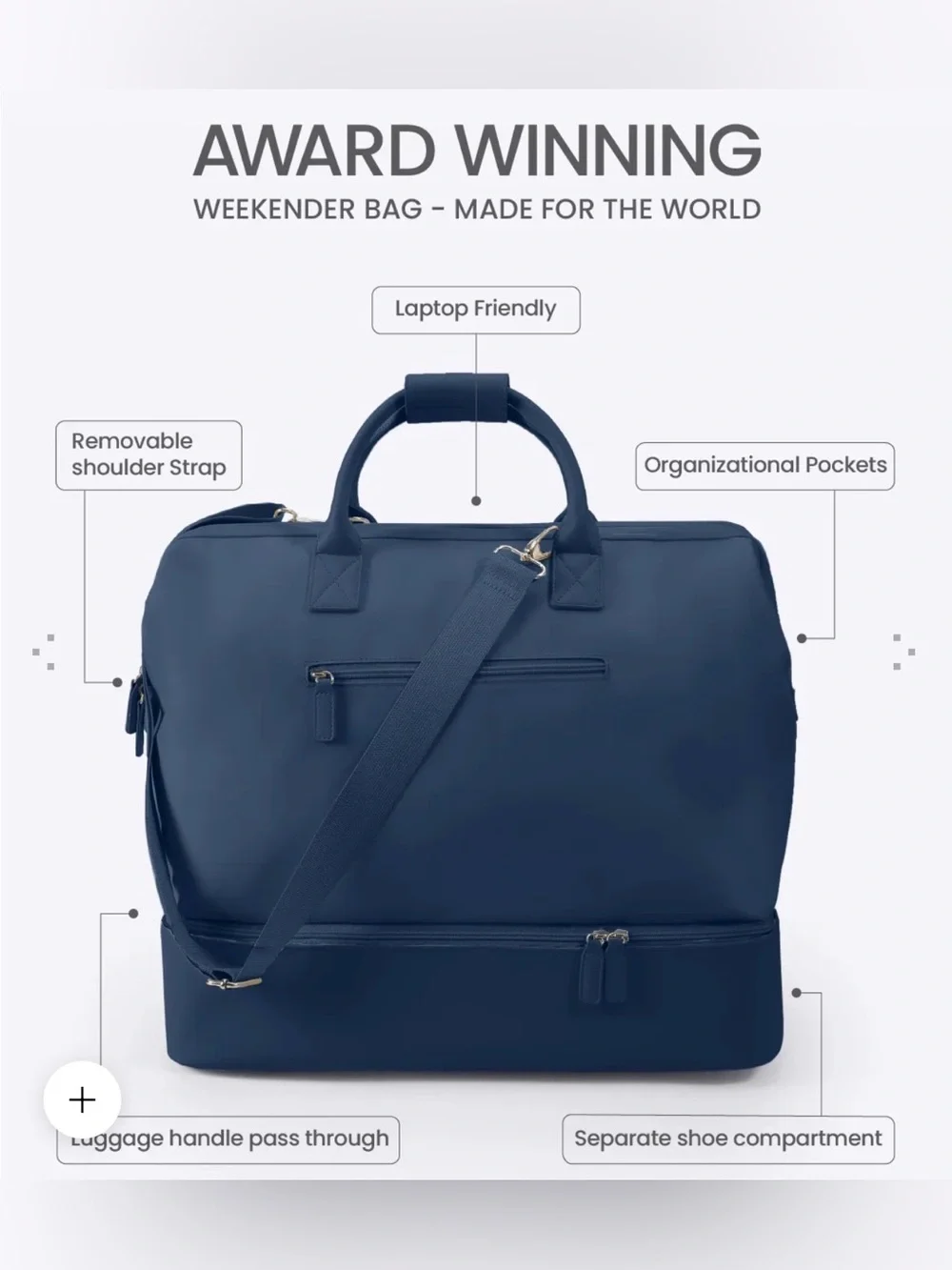 NOBL- Navy Travel Duffel Bag with Shoe Compartment , travel bag only